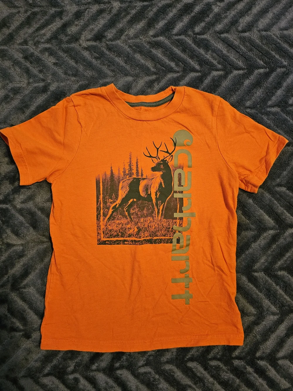 Carhartt Boys Size 6 Orange Elk Graphic Short Sleeve T-Shirt Hunting Outdoors